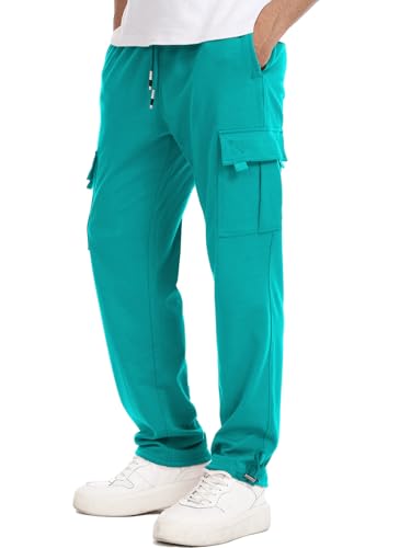 Suwangi Men's Cargo Sweatpants Casual Cotton Hiking Joggers Athletic Pants Drawstring Elastic Bottom Pants with Multi-Pockets3