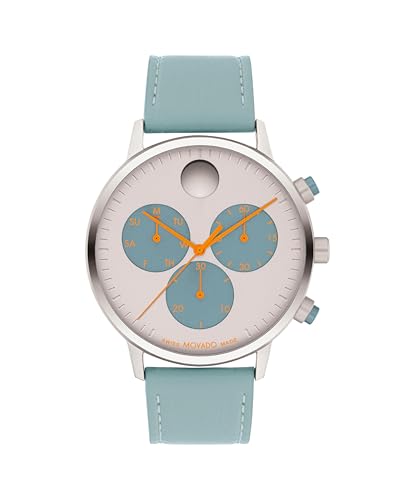 Movado Face Men's Luxury Chronograph Watch - Swiss Quartz Movement, Leather Strap - Water Resistance 30 Meters (3ATM) - Stylish Timepiece - Gift for Him - 43mm