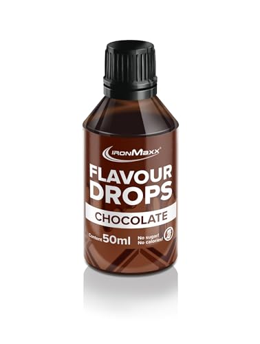 IronMaxx Gotas Sabor Chocolate 50 ml - Gotas Saborizantes Sin Calorias ni Azucar - Edulcorante Liquido Vegano para Cafe, Yogur y Reposteria - Con Cuentagotas