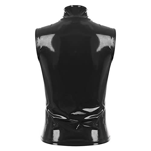 Women's Red Leather Top High Neck Front Zipper Shirts Slim Fit Latex Tops for Festival2