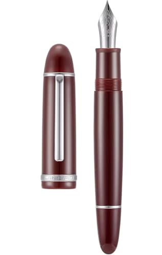 Stylo-plume rouge vin en résine plume fine 0,5 mm et clip argenté