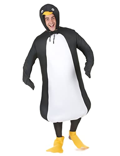 DEGUISE TOI - Déguisement pingouin adulte - Combinaison - 2 Sur-chaussures - Cagoule - Taille Unique (42) - Noir - Déguisements adultes - 100% Polyester - A la main - Carnaval