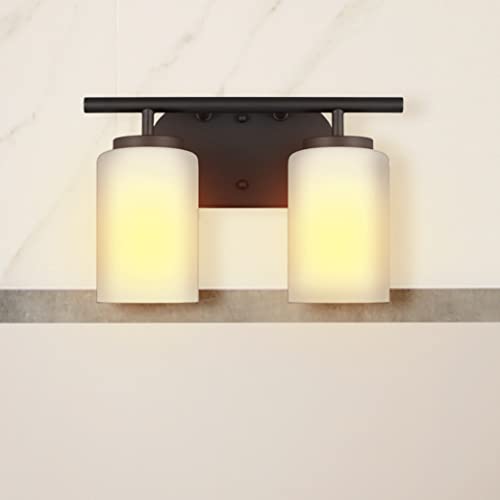 Image of Generation Lighting 2-Light Oslo Bath Fixture Wall Lamp Midnight Black 41161-112, Bathroom Light Fixture for Home Decor, Vanity Light Fixture Uses A19 Standard or LED Light Bulbs