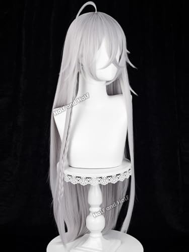 Image of Half and Half Long Straight Light Gray Anime Wig with Bangs for Under Taker Cosplay 35.4'' Silver White Death Costume Wigs for Men Women Halloween Party Daily