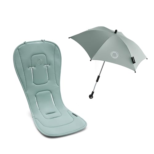 Bugaboo Pack de Accesorios de Verano: Colchoneta Doble Confort para todas las estaciones y, Sombrilla+, compatible con todos los carritos Bugaboo, tejido de protección solar UPF 50+. Verde