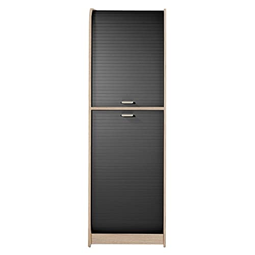 Meuble de Cuisine Micro-onde Chêne et Noir 6 Niches L 58,2 H 180,7 P 47 cm