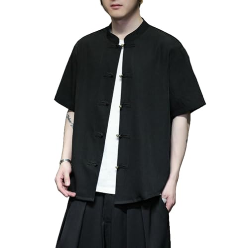 Chemise été homme style chinois col montant en soie glacée unie