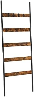 VASAGLE Blanket Ladder, Leaning Ladder Shelf, 5-Tier Towel Rack, 65 cm Wide, Steel Frame, for Blankets, Towels, Scarves, Industrial Style, Rustic Brown and Black LLS011B01