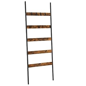VASAGLE handdoekenladder, handdoekenrek, ladderrek, leunrek met 5 sporten, 65 cm breed, schuin, voor handdoeken, sjaals…