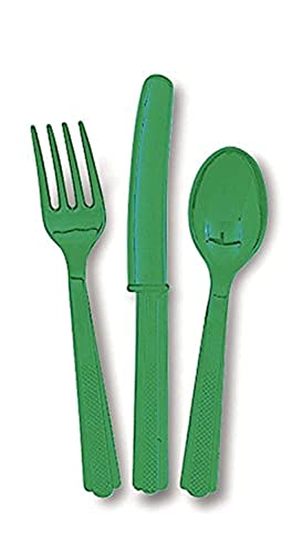Image of Green Plastic Silverware Set for 6 Guests (18pcs)