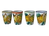 Hand Painted Italian Ceramic Shot Glasses Set of 4, 1.25 oz Lemon Limoncello Cups, Small Ceramic Shot & Tasting Glasses, Artisan Mediterranean Pottery Drinkware, Colorful Handmade Barware