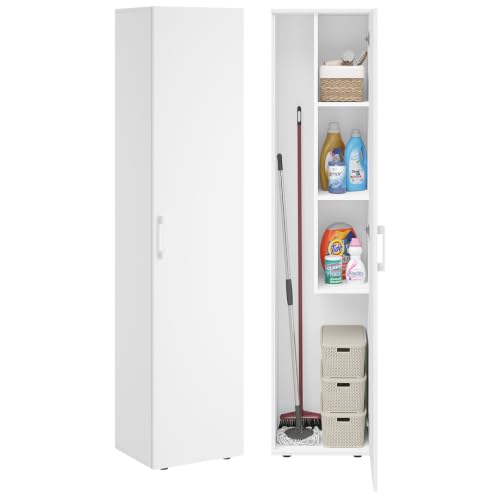 Bellamio Apol Besenschrank - Mehrzweckschrank 40 cm breit Weiß - Vorratsschrank mit Staubsaugerfach - Putzschrank aus Holz - Flurschrank mit Stauraum - Haushaltsschrank - Allzweckschrank 176x33x40 cm