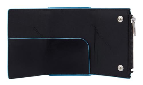 Image of Piquadro - Blue Square Metal Automatic Wallet - Men - Black | Coin compartment, Sliding mechanism, Anti-fraud protection, Slim