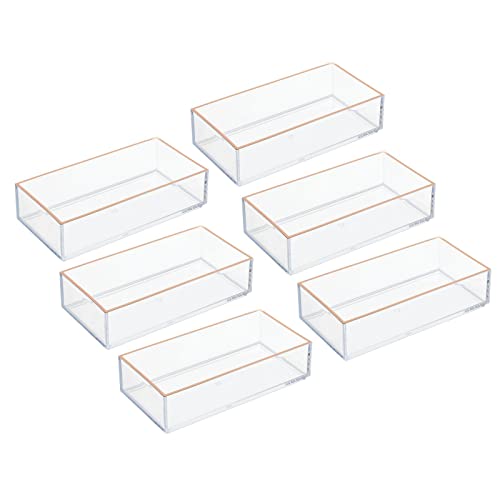 mDesign Plastic Beauty Organizer Bin for Bathroom Drawers, Vanity, or Countertops, Storage for Makeup Brushes, Palettes, Blush, Concealers, or Hair Ties, Lumiere Collection, 6 Pack, Clear/Rose Gold