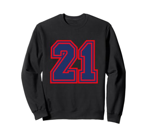 Número 21 Deporte Azul Rojo Número universitario Sudadera
