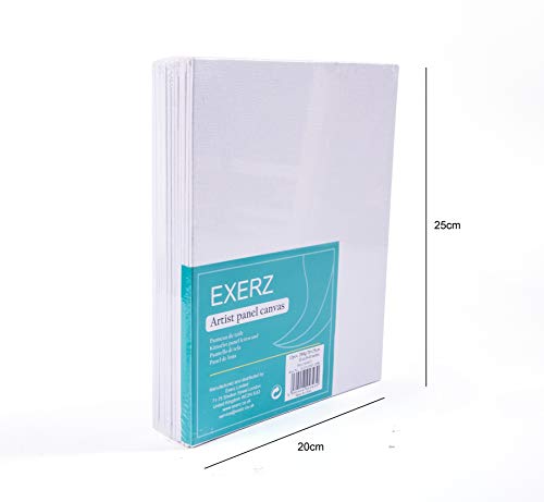 Exerz Canvas Panels 20x25cm,12pcs Blank Artist Canvas Boards,100% Cotton, 280gsm, 0.3cm Thickness, Triple Primed, Acid-Free, Medium Grain
