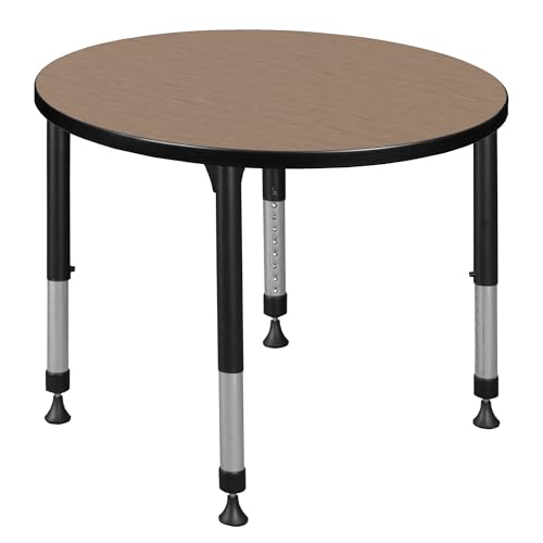 Regency Kee 30 in. Round Height Adjustable Classroom Activity Table- Noble Oak Top & Black Base