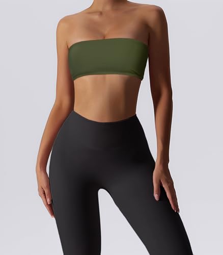 Image of Boudaner Women's Padded Bandeau Sports Tube Top Bra Strapless Yoga Bralette | Seamless Wireless Invisible Bra, Non-Slip Soft Solid Top for Gym Daily Going Out Workout Wear