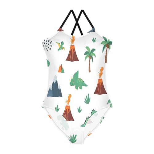Girl Bathing Suits 3-10 Y Beach Swimsuit, Cute Cartoon Dinosaurs White