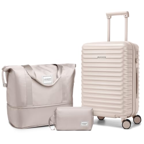 LARVENDER Expandable Carry on Luggage 20in Suitcase with Wheels, Champagne
