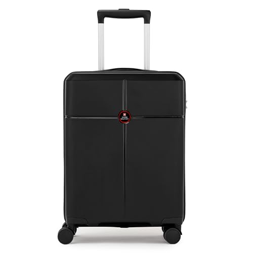 Image of SWISS MILITARY Jazz 55cm Hard Luggage Trolley Bag with 45L Capacity, 360 Rotatable Wheels, 3 Dial Lock and a Durable PP Body, Lightweight, Stylish and Secured, Suitcase Bags for Travel (Black)