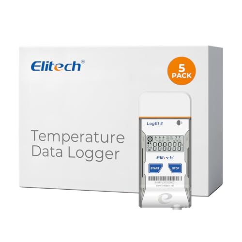 Elitech USB Temperature Data Logger Reusable Temperature Recorder Digital Refrigerator Thermometer High Accuracy Auto PDF Report USB Port 16000 Points LogEt8T-5Pack, -30~70℃