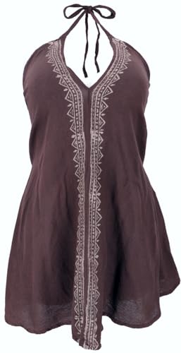 GURU SHOP Boho Minikleid, Neckholder Kleid, Longtop - Braun, Damen,...