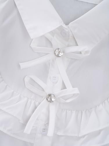 Children Girls Long Sleeve Button Down Shirts White School Uniform Fashion Ruffled Blouse Summer Spring Tops4