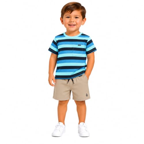 Image of Volcom Toddler Baby Boys Graphic Tee & Tech Stretch Shorts Set Short Sleeve | Soft Breathable Cotton Fabric, Adjustable Drawstring Waistband Adapts as He Grows, Comfort for Play, School or Vacation