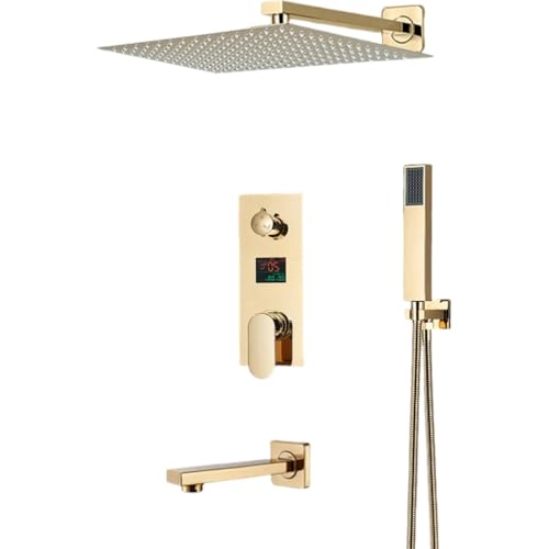 Système de douche numérique LCD or avec mélangeur salle de bain et robinet cascade 12 pouces