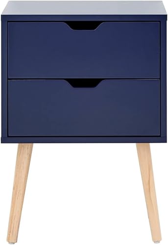Image of WOOYNEX Bedside Tables, Wooden Nightstands with Solid Wood Legs & 2 Drawers, End Tables Storage Units for Living Room /Bedroom,etc .(Nightshadow Blue)