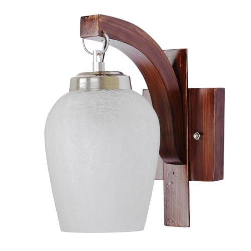 Image of BENE Birch Wooden Indoor Modern Wall Lamp, E-27 Base Wall Light for Home Decor, Kitchen, Living Room, Bedroom, 12 cm (Light Brown, Pack of 2)