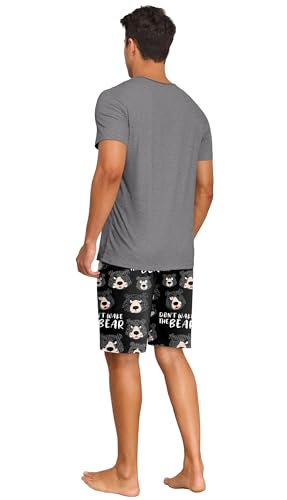 Image of PrinStory Mens Summer Pajamas Set Lightweight Pjs Sets Short Sleeve Pajama Shorts Set Soft Sleepwear Loungewear with Pockets