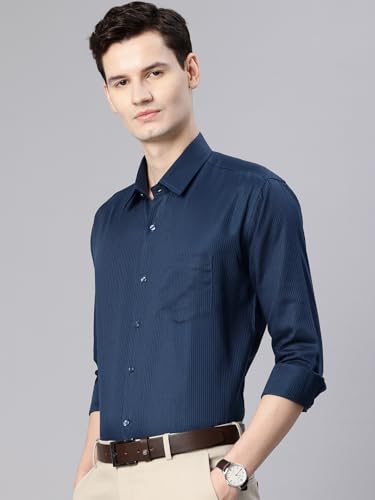 Image of Majestic Man Men's Solid Cotton Blend Textured Wrinkle-Resistant Slim Fit Easy Iron Formal Shirt