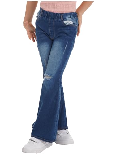 Kids Girls Casual Flare Jeans Wide Leg Denim Pants Ripped Baggy High Waisted with Pocket3