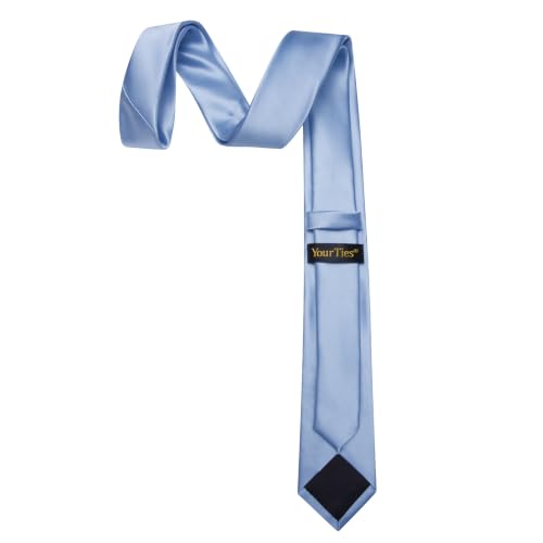 Image of YourTies Skinny Ties for Men Solid 2.4 inch Slim Necktie Handkerchief Clip Set
