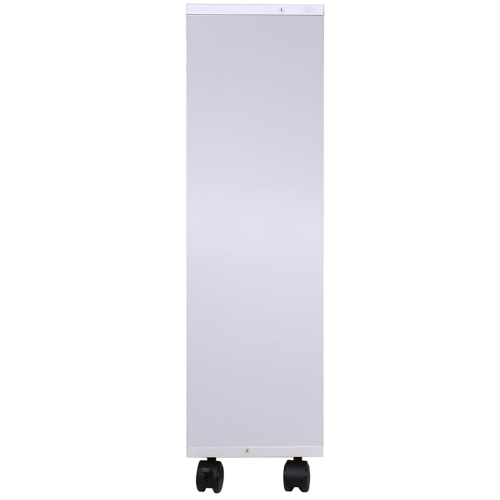 Shally Dogan Mobile da Bagno con 4 Ruote Girevoli a 360°, Carrellino Stretto con Ante Scorrevoli e Ripiani in Legno Bianco, Armadietto Carrello Slim Salvaspazio per Cucina, Sgabuzzino, Multiuso