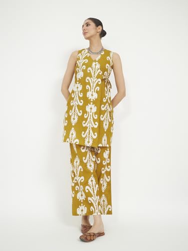 Image of FIORRA Women Mustard Yellow Printed Pure Cotton Kurta Set