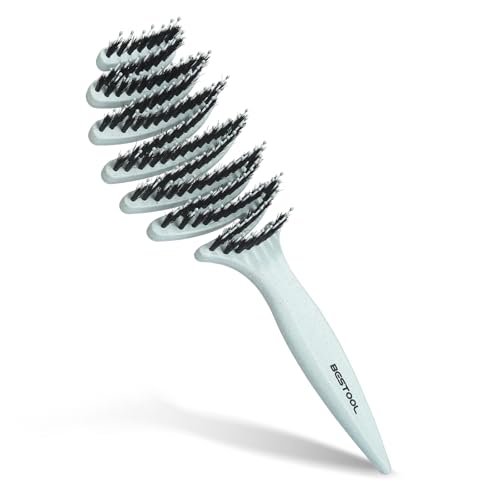 BESTOOL Cepillo de pelo orgánico, cepillo de cerdas de jabalí con púas de nailon, para mujeres,...