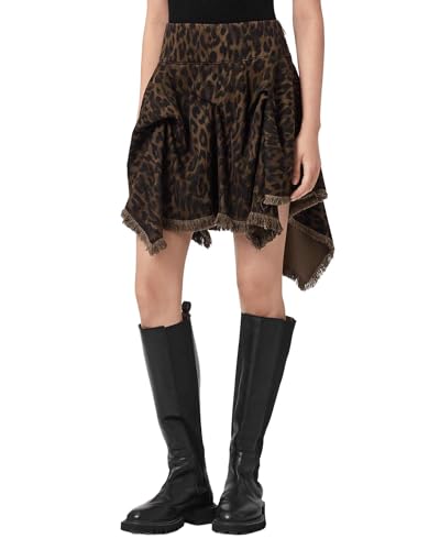 Mini-jupe AllSaints Crissy en denim marron imprimé léopard UK 8 US 4