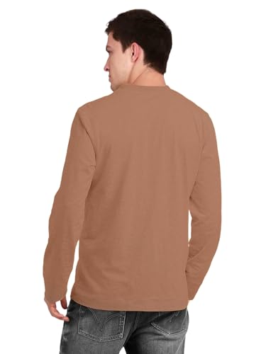 Image of Veirdo Pure Cotton Regular Fit Henley Neck Plain Solid Full Sleeve T-Shirt for Men & Boys (Color Options: Black, Red, Swanwhite, Navy Blue, White, Cork, Green, Maroon, Mustard, Royal Blue)