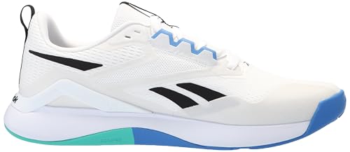 Reebok Tênis masculino Nanoflex Trail 2, Calçado branco/preto/verde desencadeado, 43