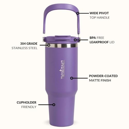 Image of Nestasia PickSip40 Tumbler with Straw & Top Handle 1.2L | Insulated Stainless Steel Sipper Water Bottle for Adults with Dual Flip Opening Sip-Swig Leakproof Lid for Office & Gym (Viva Violet)