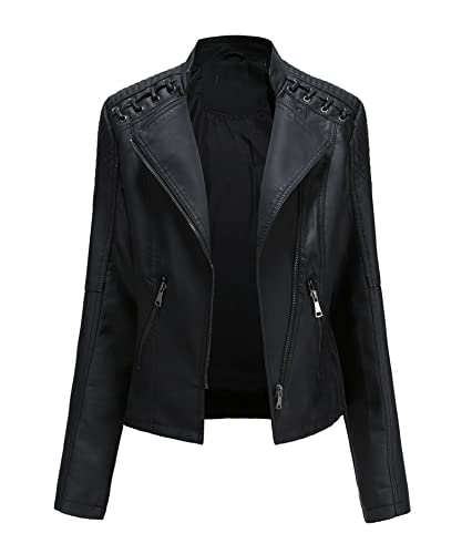 Easyoyo Jaquetas de Couro Feminino, Casaco Slim Moto Motociclista Casaco Curto de Couro