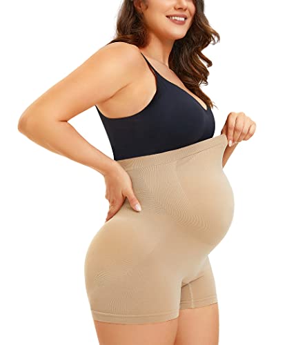 Lancs Maternity Shorts Shapewear Pregnancy Panties High Waist Maternity Underwear Over Bump For Dresses Baby Shower(As1, Alpha, L, Regular, Regular, Beige) #TOP7