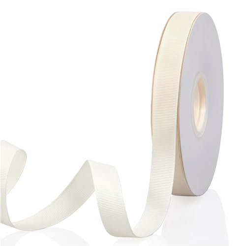 Ivory 5/8" X 50 Yards Continuous Solid Color Double Faced Grosgrain Ribbon for Gifts Wrapping, Wedding, Party, Crafts, Hair Bows, Flowers, Home DIY Decor