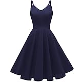 GOOBGS Women's 1950s Retro Vintage Spaghetti Strap Cocktail Swing Dresses with Pockets Navy Blue XS 1