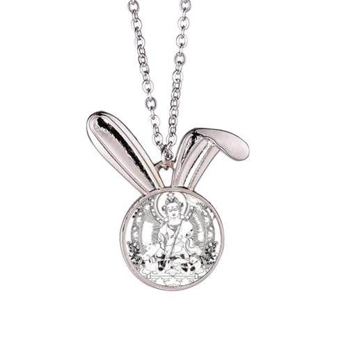 Collier Guanyin avec pendentif lapin chinois en jade véritable pour homme et femme