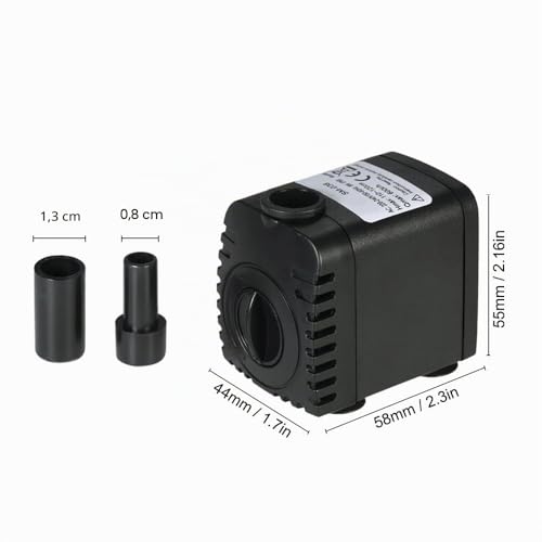 Foto von Decdeal Wasserpumpe, Tauchpumpe, 600 l/h, 8 W, sehr leise, mit 4 Saugnäpfen, für Brunnen, Fischtank, Hydroponik-Systeme, mit 2 Düsen