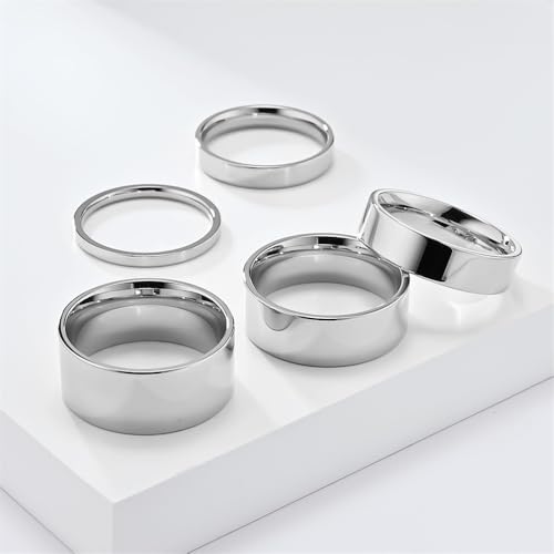 Unisex Stainless Steel Minimalist Polished Finish Pipe Cut Flat Dome Wedding Band Ring 2mm 4mm 6mm 8mm 10mm3